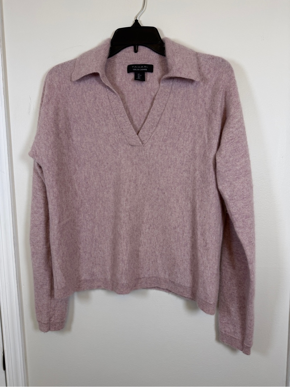 Insane TAHARI 100% 2-Ply Cashmere Polo Sweater Pale Pink Collared Pullover L